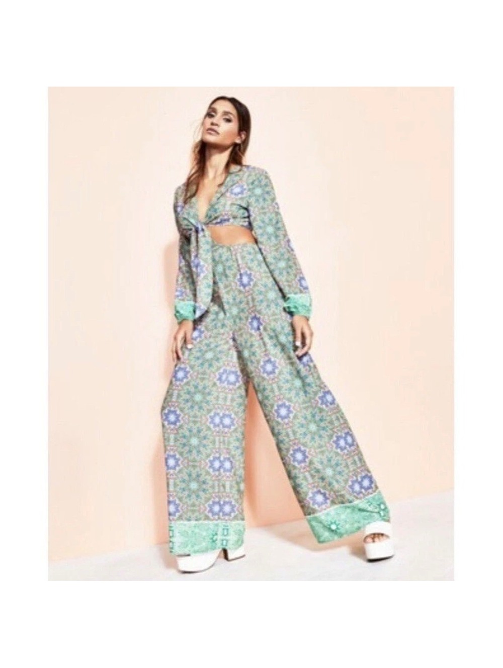 Royalty by Maluma Women's Tie Front Cutout Jumpsuit Vibrant Green Size 0